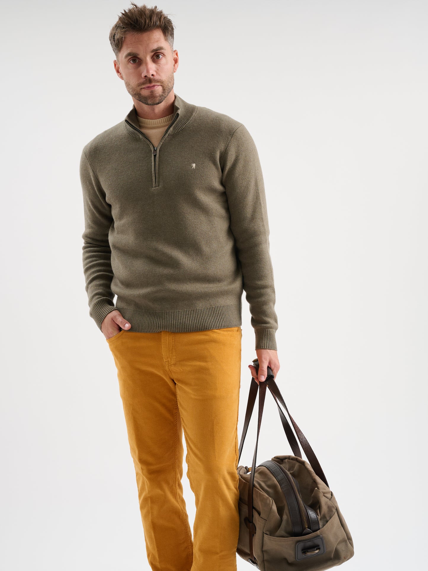 Maglia half zip in mesh jacquard