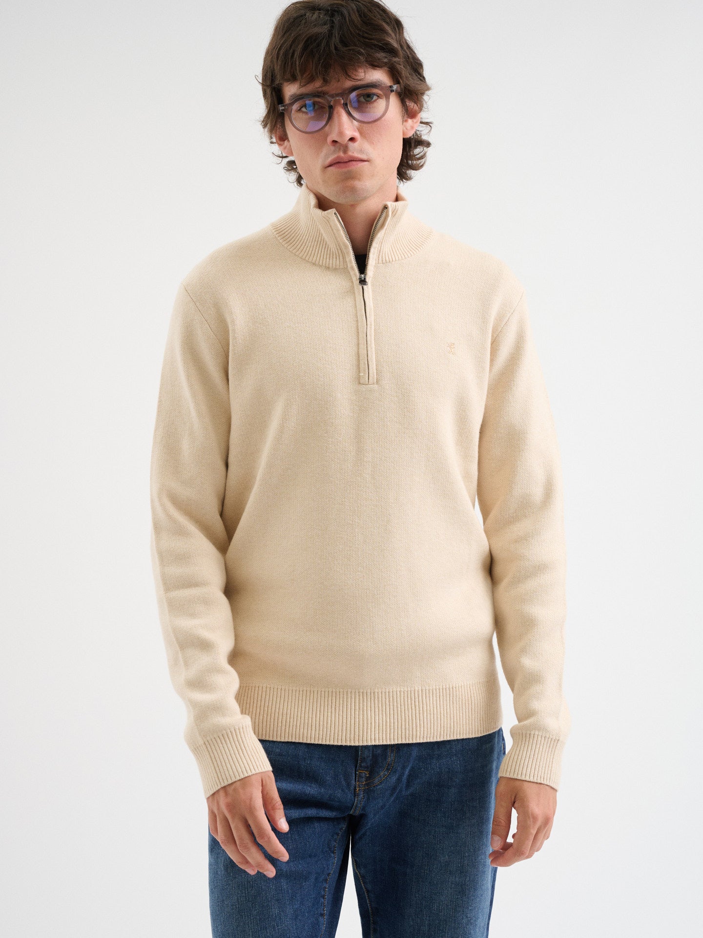 Maglia half zip in mesh jacquard