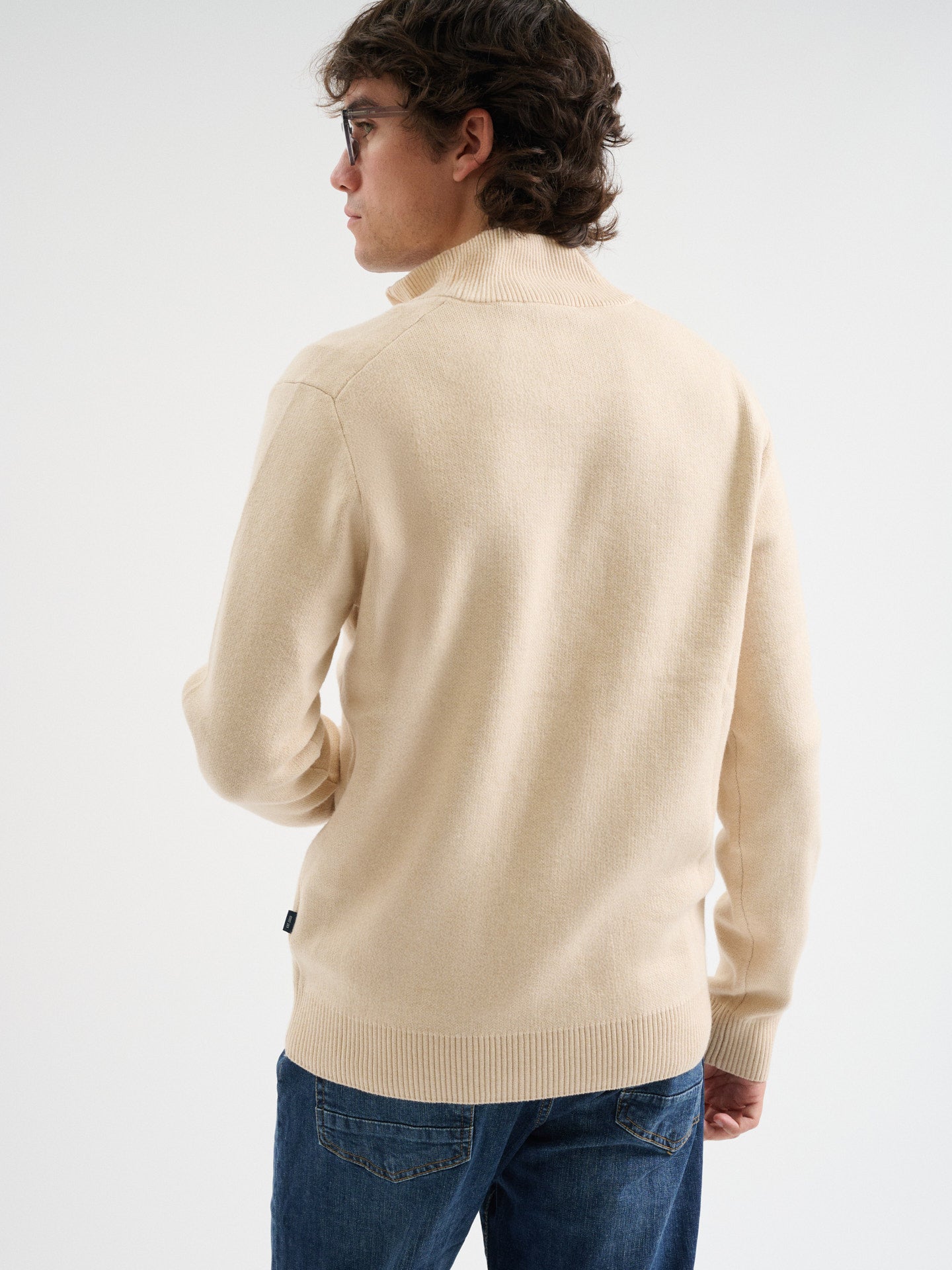 Maglia half zip in mesh jacquard