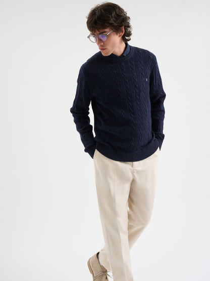 Maglia girocollo in treccia