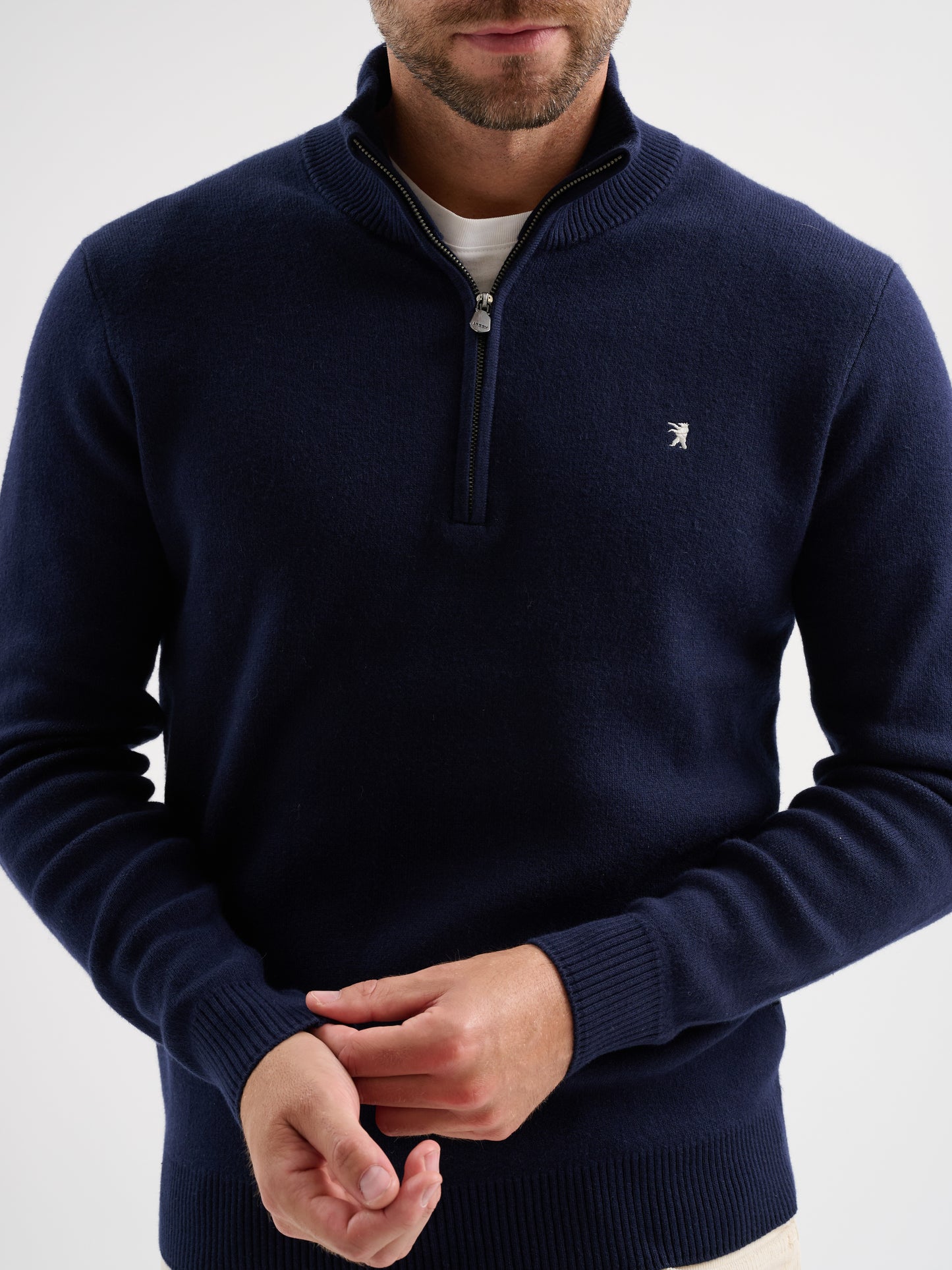 Maglia half zip in mesh jacquard