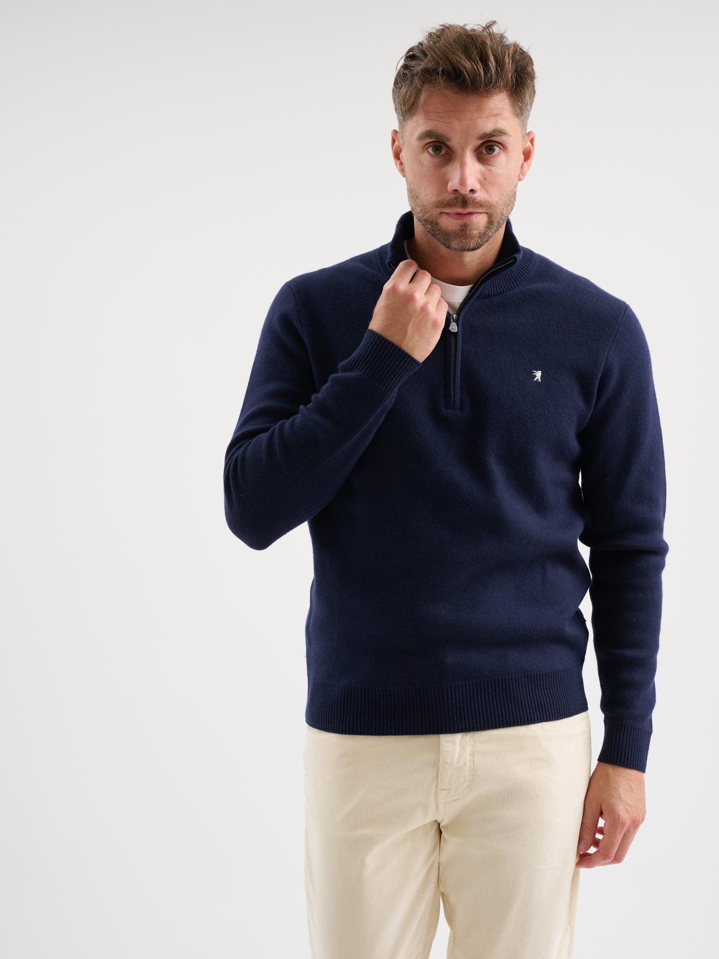 Maglia half zip in mesh jacquard