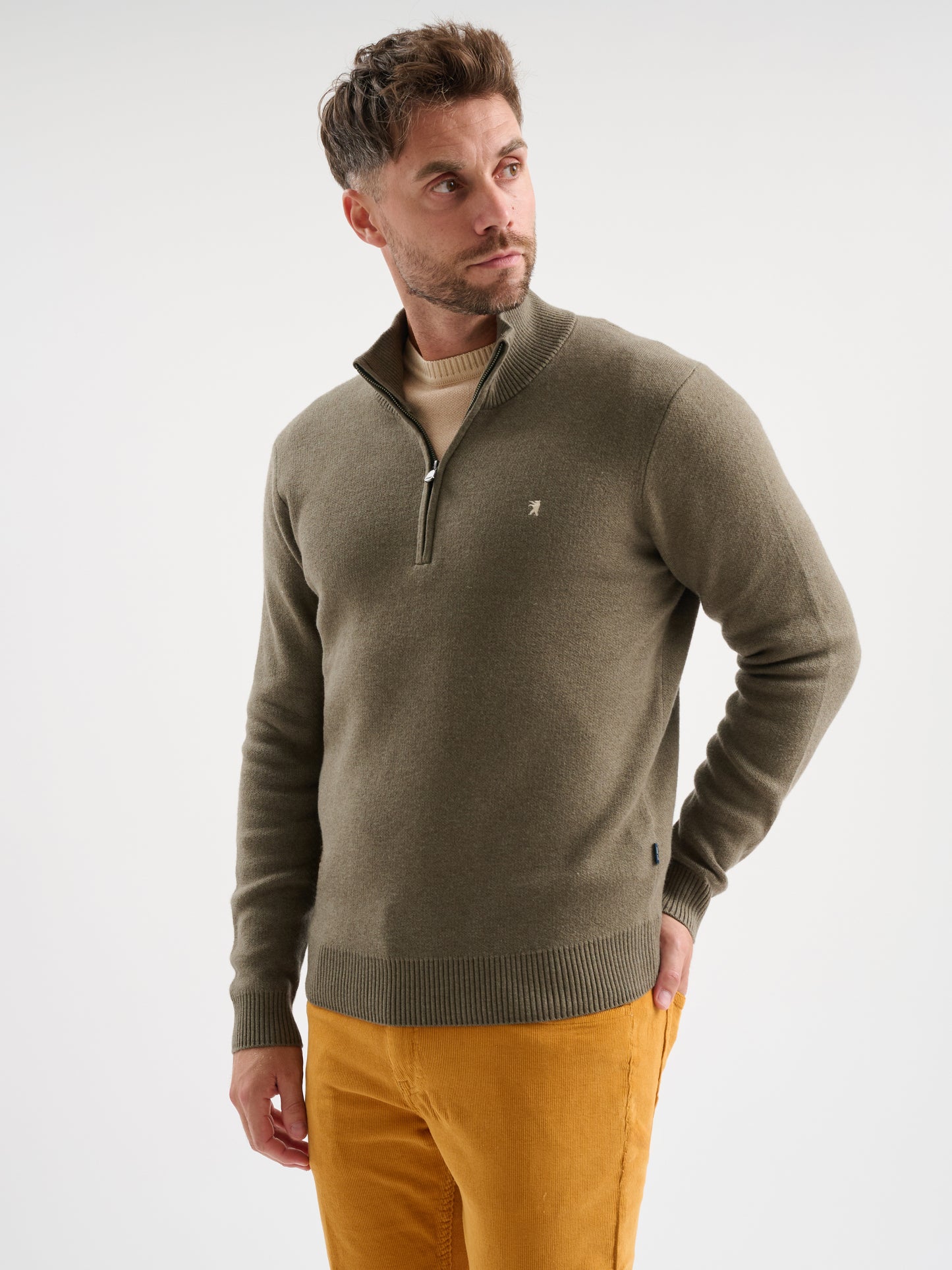 Maglia half zip in mesh jacquard