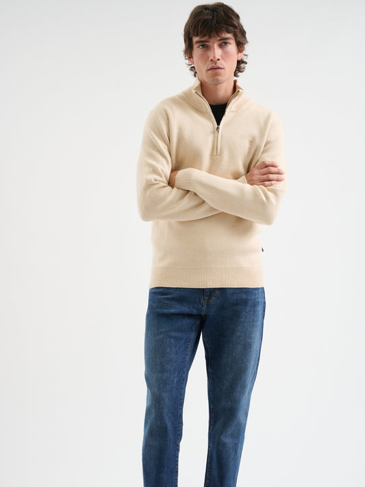 Maglia half zip in mesh jacquard